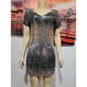 LAUGH REPEAT CRY Sequined Women's XS Cocktail Dress Curved Hem #3